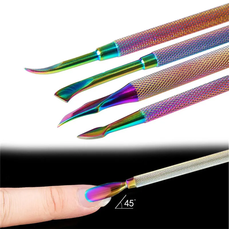 Nail Art Rainbow Cuticle Pusher Professional Grade Stainless Steel