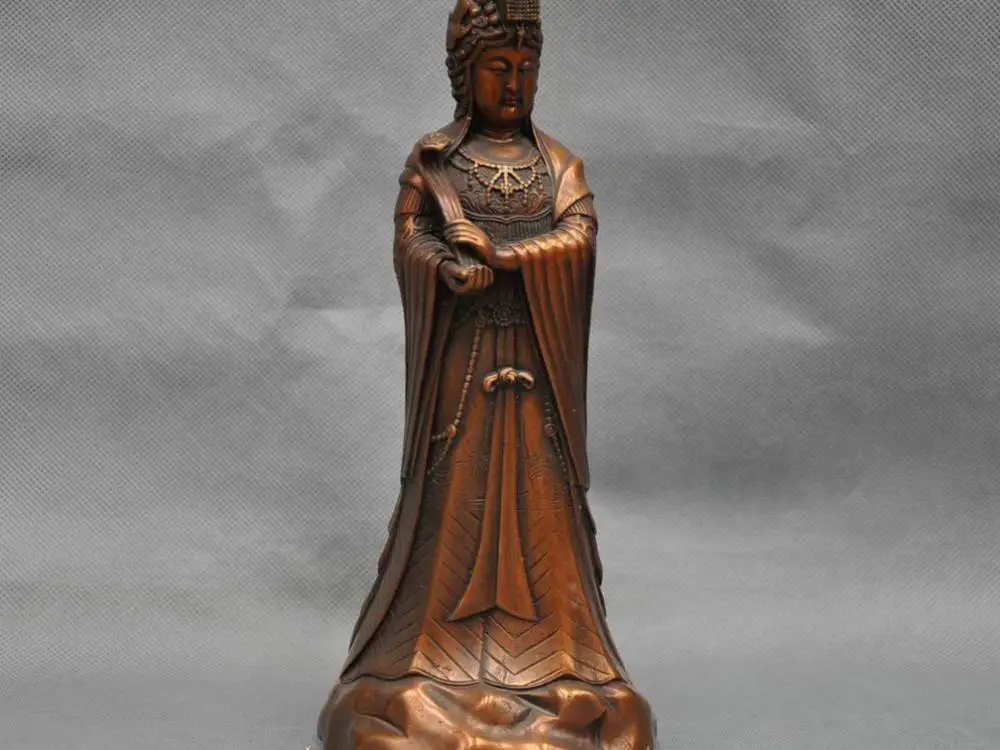 

10'' China Tibet Kwan-yin Guanyin Buddha Hold Yuyi Bronze Statue