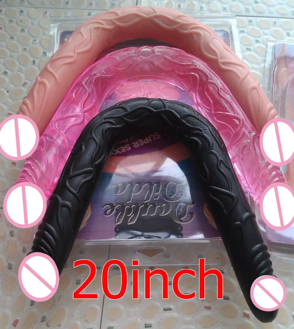 50cm super long soft flexible double dong heaed dildo 3 color realistic penis artificial double ended dildos lesbian sex toys(China (Mainland))
