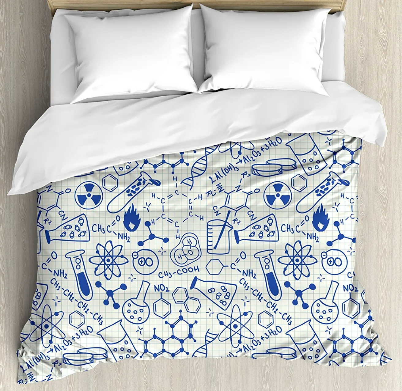 

Kids Decor Duvet Cover Set, Science Chemistry Geometry Math Nerd Geek Genius Themed Design Artwork, 4 Piece Bedding Set