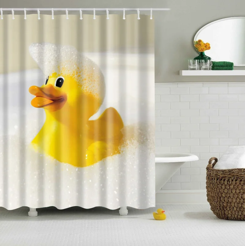 

Kids Cartoon shower curtain 3d Yellow cute Rubber Duck Print Bath waterproof curtains for shower for Bathroom Decor 180x200cm