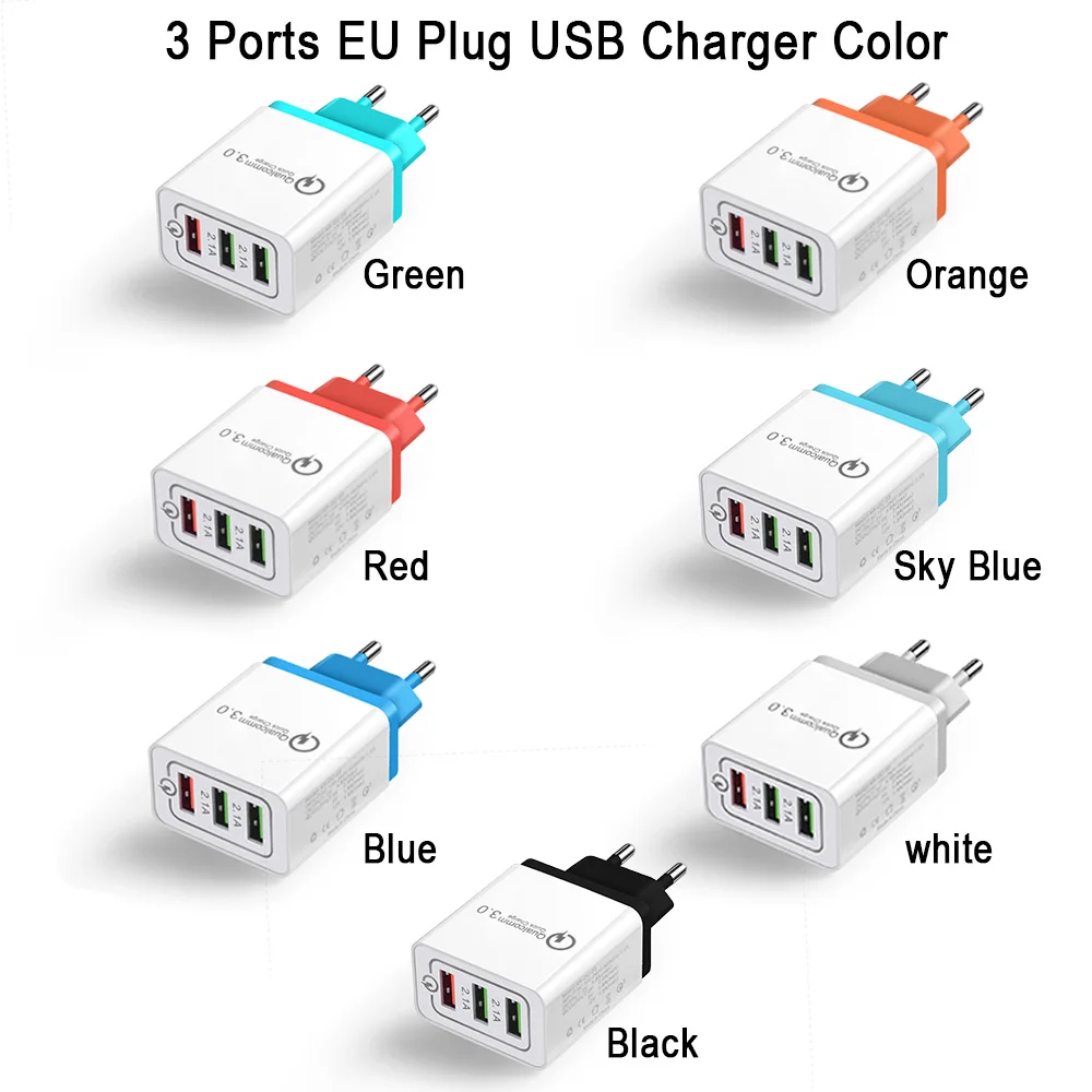 18 Вт с 3 портами(стандарт Quick Charge 3,0 5 V 3A для iPhone 7 8 мобильный телефон быстро Зарядное устройство для зарядки Samsug s8 s9 huawei Honor Универсальный