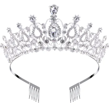

Wedding Bridal Crown Rhinestone Crystal Decoration Headband Prom Queen Crown with Comb, Silver