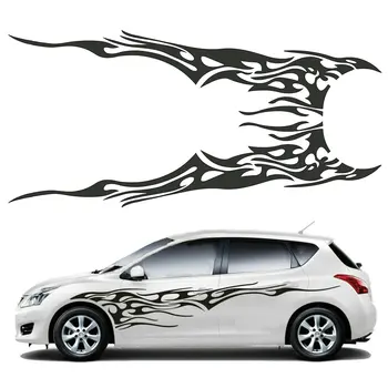 

2X 210.5 X 48cm Black Universal Car Flame Graphics Vinyl Car Side Sticker Decal Waterproof