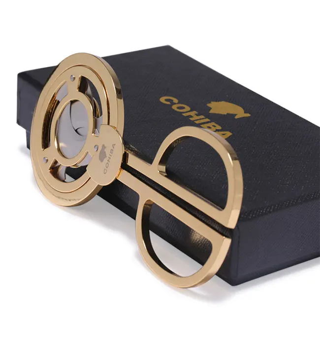 Cena COHIBA gadżety ze stali nierdzewnej stali nierdzewnej potrójne ostrze kubańskie cygara nożyczki ostre Staright cięcia Cigar Cutter złoty z etui i pudełko na prezent
