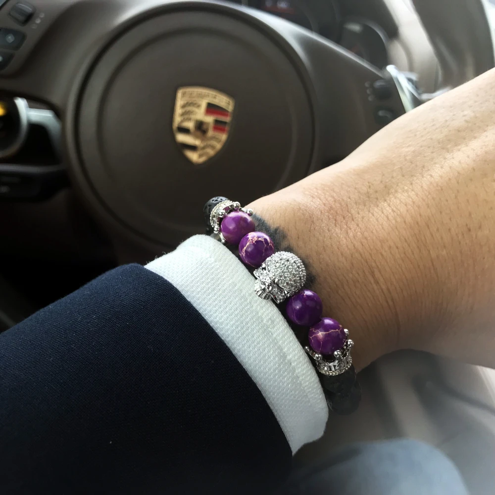 

Mcllroy beads bracelet/natural stone/lava/charm/bracelet men 8mm beaded skull bracelets bangles jewelry for male gift Christmas