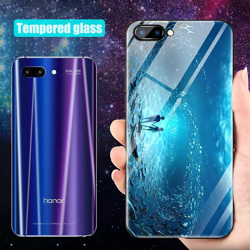 Luminous Glass Phone Case For Huawei HONOR 8X 8C 6X 7X 7C V9 9 Lite 9i 10 lite Note 10 Meteor Shower Night Shine Glass Cover (5)