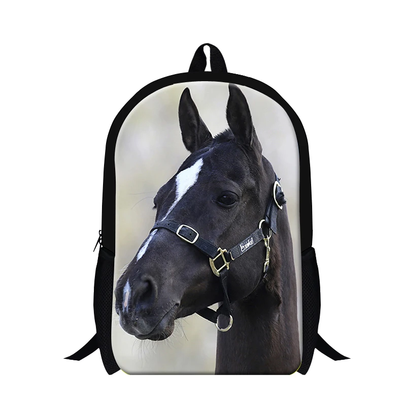 Latest design black plush horse backpack for cool boys animal 3D print