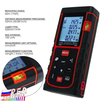 

Industrial Handheld Digital 60 Meter Laser Distance Area Volume Pythagorean w/ Spirit Level 60M/196ft Tester Construction Use