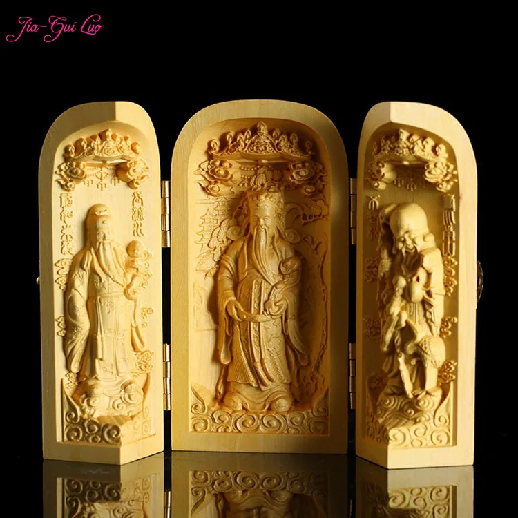 

JIA-GUI LUO Boxwood Carving Home Decor Statue Display Frame Decoration Portable Box Birthday Gift China Buddha Decoration A047