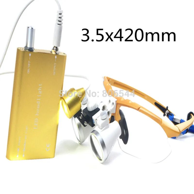 Dental Loupes 3.5X420 Optical Glass QR-3T + Head LED light Lamp Surgical Binocular 