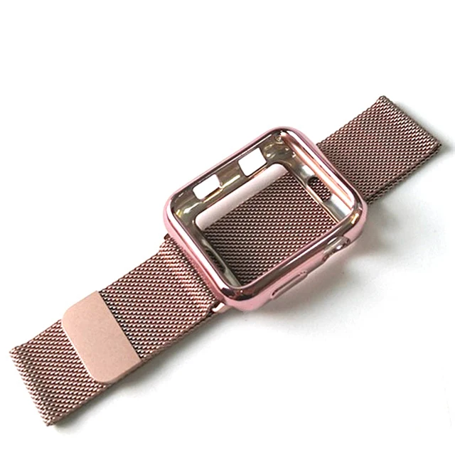 Миланская петля+ чехол для Apple Watch 5 40 мм 44 мм 38 мм 42 мм сетчатый Браслет из нержавеющей стали ремешок для часов iwatch серии 5/4/3 - Цвет ремешка: 5-pink gold-case