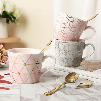 

Creative Europe Style Trilateral/Hexagon ceramic cup milk coffee mugs with spoon tea cups thermal water bottles Best Office gift