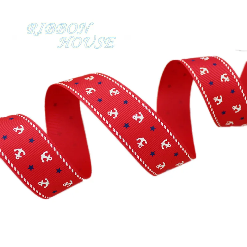 5 ярдов/рулон) 1 ''(25 мм) печатная корсажная лента морской якорь серия подарочная упаковка ленты украшения ленты - Цвет: Red