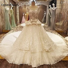 LS07532 turkish wedding dress ball gown cap beading sleeves corset back abiti da sposa ivory and champagne real photos