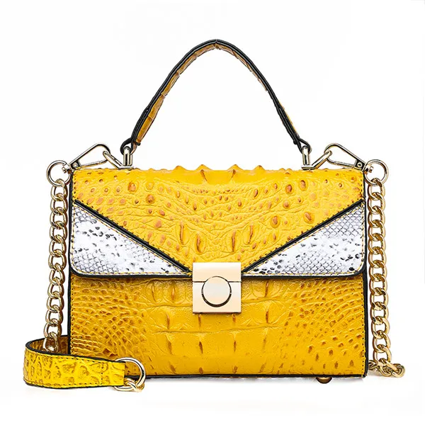 Новинка, роскошные сумки из крокодиловой кожи, женские дизайнерские кожаные сумки на плечо, сумки из кожи питона, сумки через плечо из кожи аллигатора, черные S1710 - Цвет: Цвет: желтый