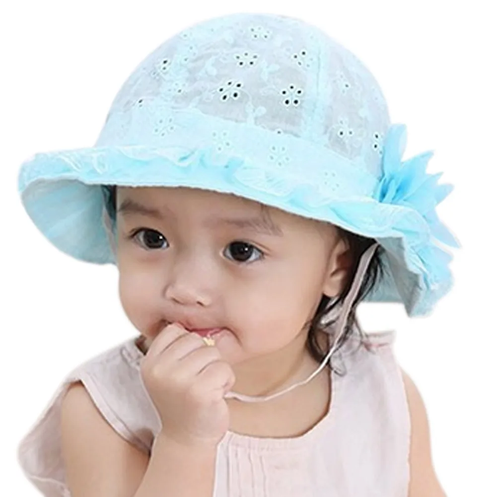 Cute Baby Girls Hollow Sun Cap Solid Lace Sunscreen Summer Beach Bucket