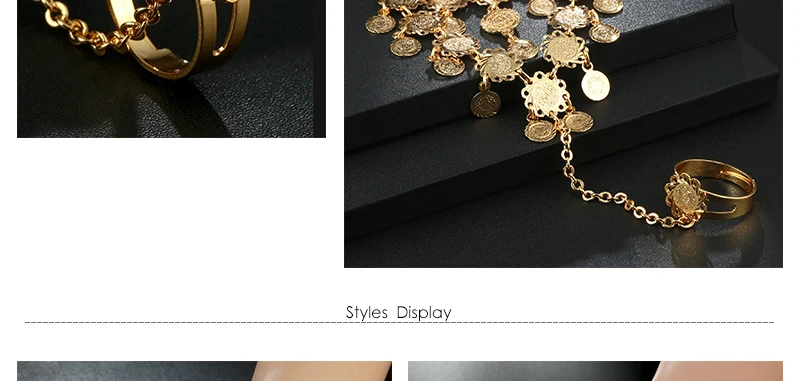 CWEEL Bracelets&Bangles Women Hands Jewellery Love Bracelet With Charms Ring Chain Vintage Arabic Metal Coin Gold Color Bangle (3)