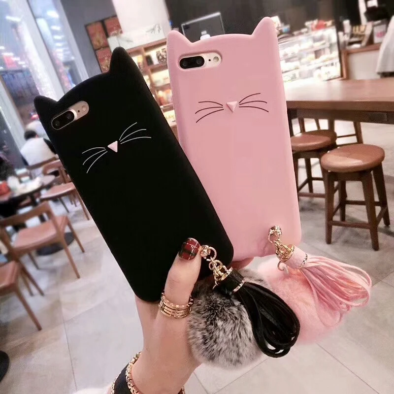 Kuutti мягкий для женщин и девочек Kawaii Cat розовый черный силиконовый чехол телефона