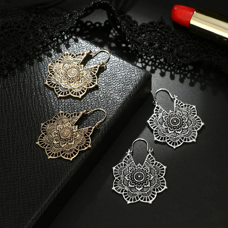 

Hollow Mandala Flower Drop Dangle Earring For Women Girl Tribal Hollow Floral Pendant Earrings Pendientes