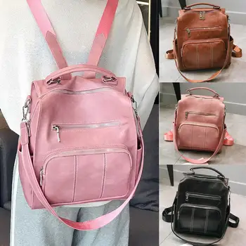 

New Women's Bag Fashion Female Backpack Outdoor Solid Color Bag Travel Backpack Student Bag Leather school backpack DropshipT718