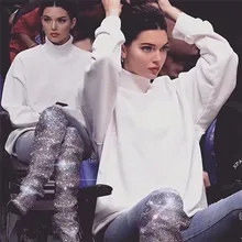 Весенне-осенний женский модный кроп-топ с высоким воротником и длинным рукавом, однотонный Женский Повседневный хлопковый Свободный пуловер, футболки