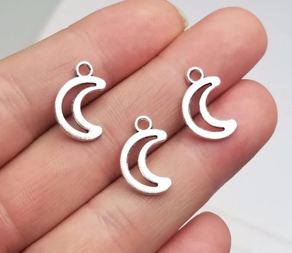 35pcs Moon and Star Charms Silver Moon and Star charm Pendants 17x11mm