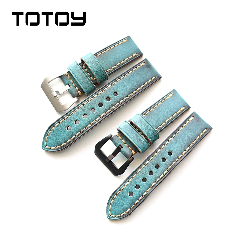 

20MM 22MM 24MM 26MM vintage leather strap for PAM watch strap vegetable tanned leather peacock blue handmade calfskin strap