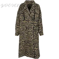 2019 Новое модное женское пальто Turn-Down Воротник Леопардовый принт шерсть покрытые пуговицы Карманы Свободные зимнее пальто WB77104S