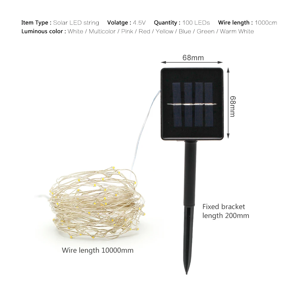 Год 10 м Солнечная приведенная в действие лампа светодиодный свет шнура флэш-памяти 100 светодиодный Водонепроницаемый Рождественский Сказочный фон Гирлянда для наружного украшения сада