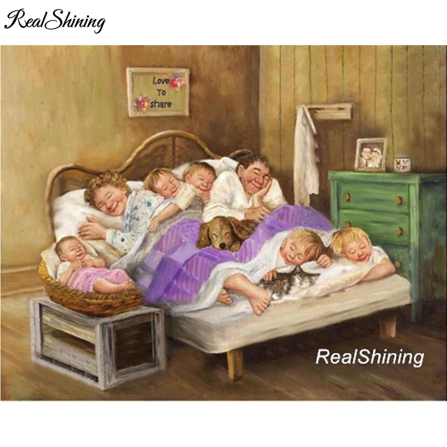 

REALSHINING diy needlework Diamond painting full square 3d diamond painting family sleeping cross stitch embroidery kits DM527