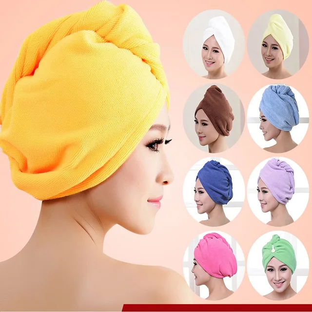 Fashion Women Absorbent Microfiber Towel Turban Hair-Drying Shower Caps Ponytail Holder Bathing Cap Bathrobe Hat 10 Colors