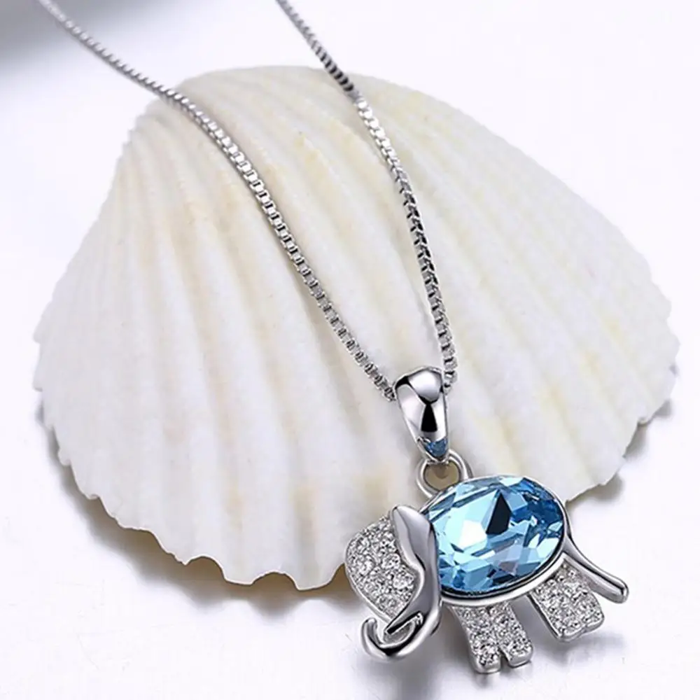 Childlike сердце Милая подвеска в виде слона ожерелье океан синий кристалл от Swarovski