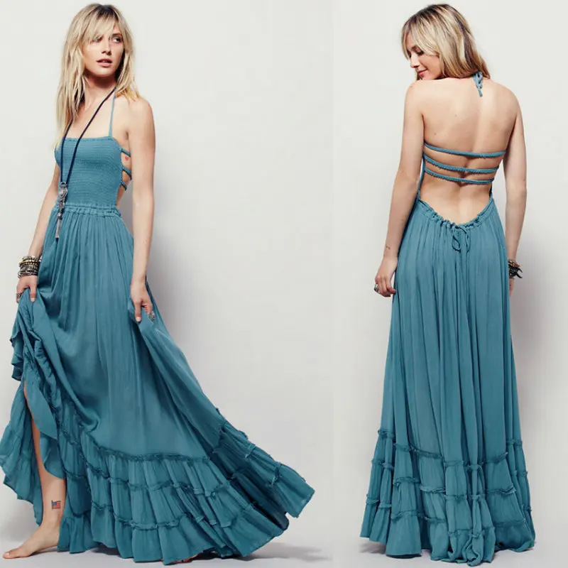 Image ZOGAA New Summer Women Boho Dress Sleeveless Sexy Strapless Long Dresses Backless Party Hippie Bandage Beach Dress Vestidos 2019
