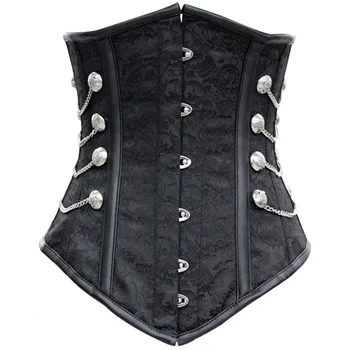 

Gothic Steampunk Corset Black Jacquard spiral steel Boned Lingerie Club wear waist trainer Bustier cosplay
