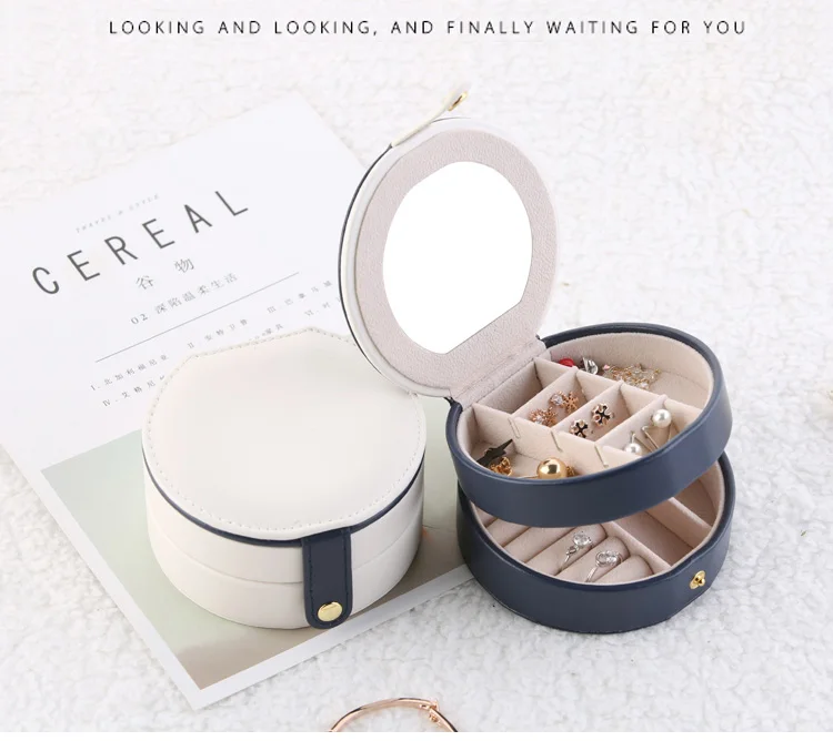 Креативная двухслойная круглая коробка для хранения ювелирных изделий, косметический Органайзер, коробка для макияжа, кольцо, серьги, ожерелье, контейнер, шкатулка, чехол