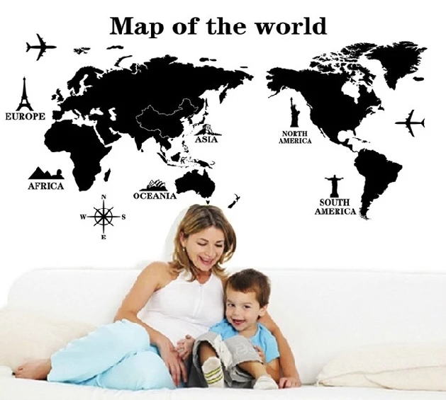 Качество черный карта мира настенные наклейки мужчины декора home decor современный