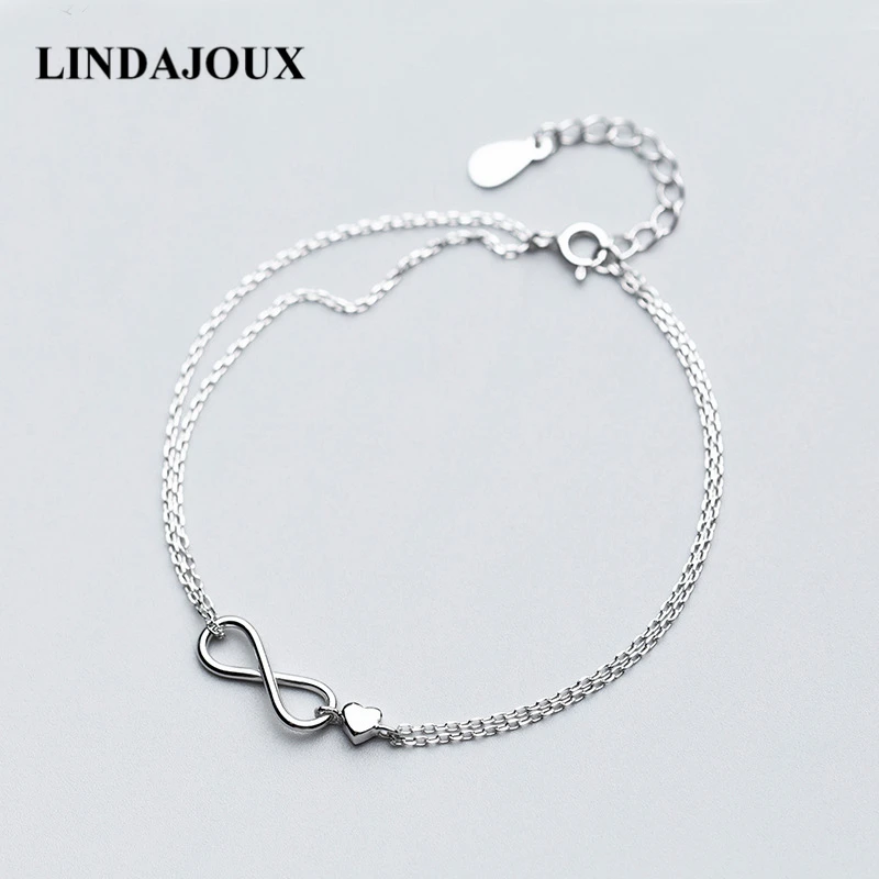 

925 Sterling Silver Two Layers Chain Endless Infinity Charm Bracelets For Women Silver 925 Jewelry Girl's Birthday Gift