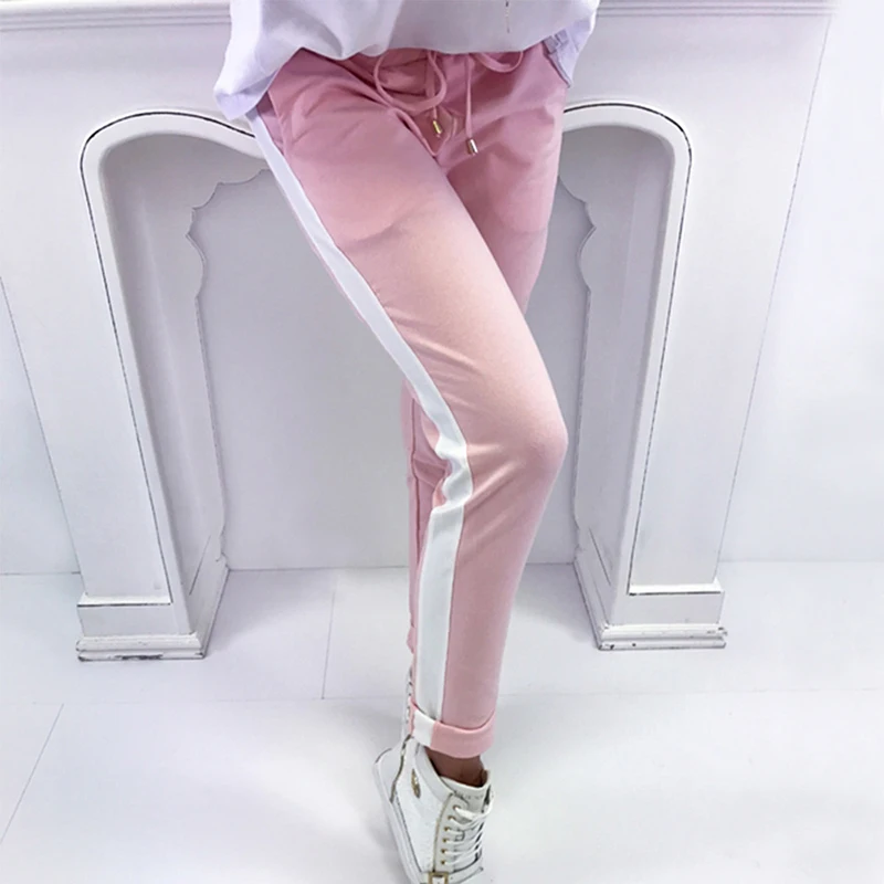 Skup Dorywczo 2018 kobiet spodnie boczne pasiaste spodnie średnio wysoka talia moda obcisłe spodnie Pantalon dla dziewczynek WS8461R