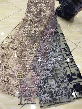 

top quality sequins French net lace flower tulle lace fabric for bridal sat-6664 embroidered lace fabric