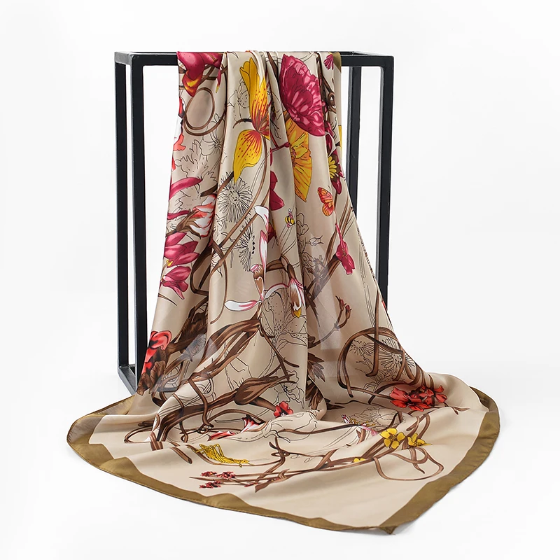 Модный Роскошный брендовый шарф, шелк, шаль, платок, квадратные шарфы, хиджаб, палантины 90x90 см