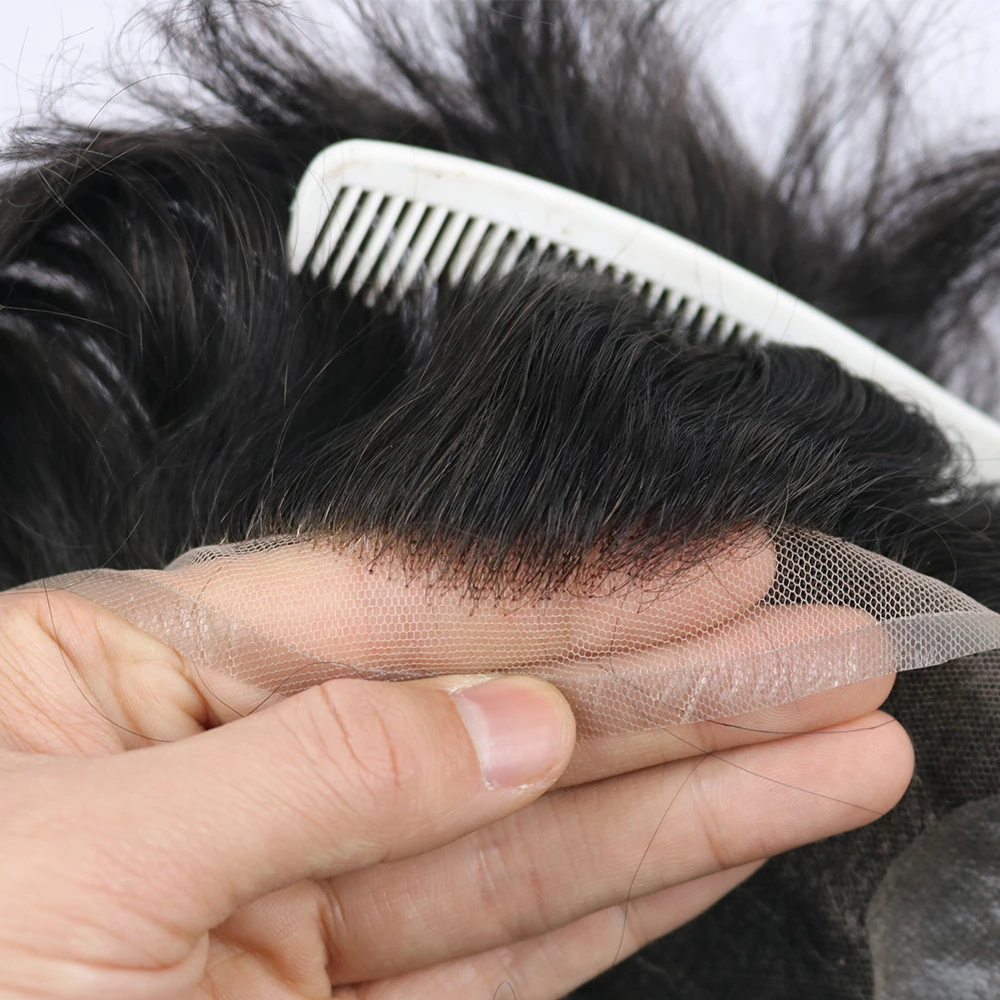 SimBeauty 100% человеческие замена волос системы швейцарские/французские кружева спереди Toupee поли кожи задняя часть волос Замена мужской парик