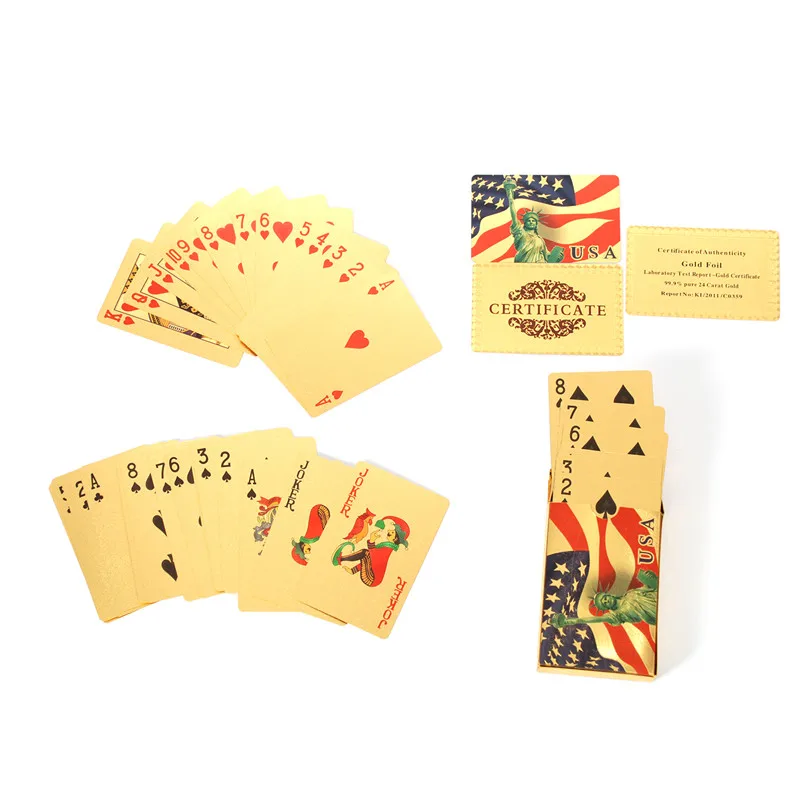 Настольные игры прочные водонепроницаемые пластиковые игральные карты Золотая фольга покер Золотая покерная 24 K Золотая фольга колода игральных карт подарок 2