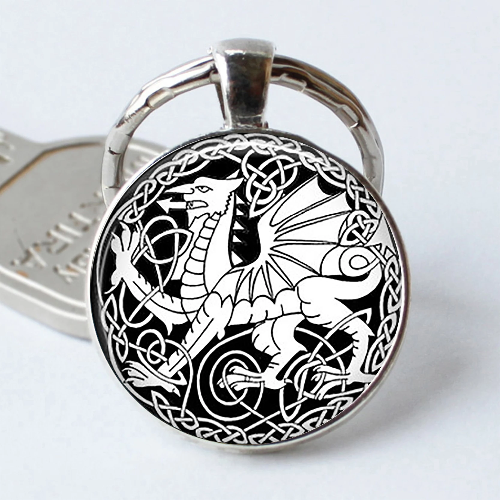 

Celtic Dragon Keychain Cabochon Glass Keyring Oil Painting Gift Dragon Jewellery Dragon Key Chain Ring