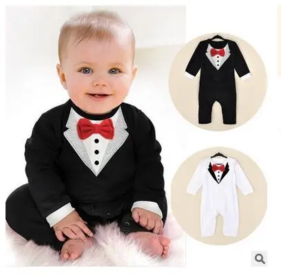 

One-Piece Baby Boy Suit Gentleman Romper Spring Autumn Model Climb Clothes Toddler Black White Baby boys Clothing