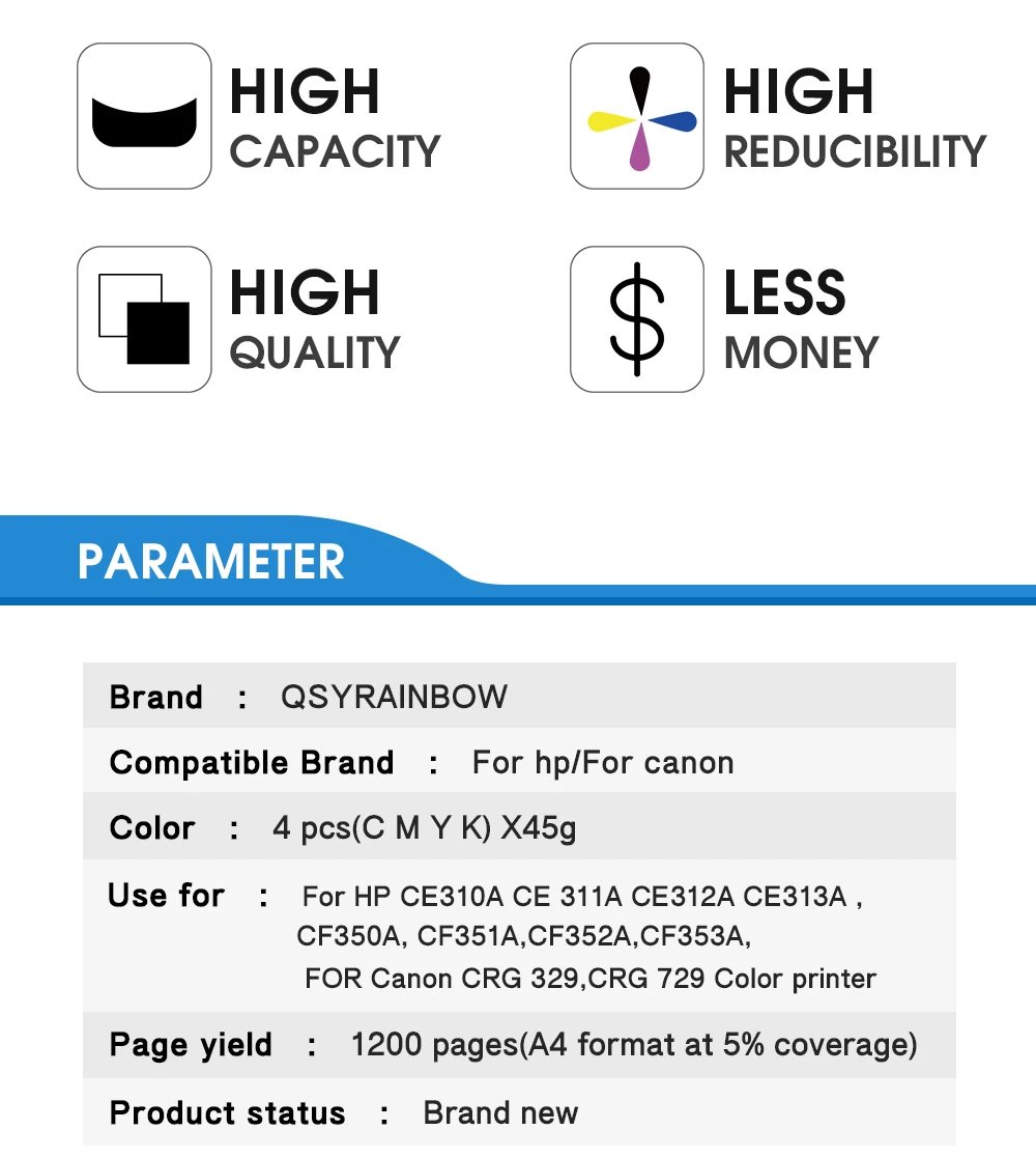 CE310A CE311A CE312A CE313A совместимый тонер порошок для hp Laserjet Pro CP1025/CP1025NW принтер, 8*45 г в бутылках