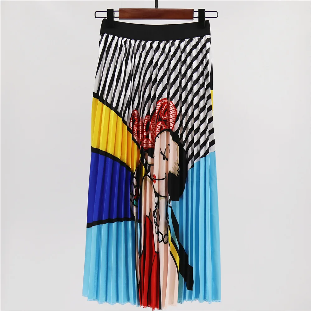 

Digital Printing High-waist Summer Skirt For Women Fashion Long Pleated Skirts For Women Plus Size Skirts Midi Skirt Female