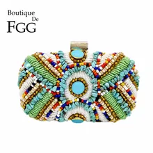 Женская вечерняя сумка-клатч Boutique De FGG, винтажная вышитая бусинами сумочка золотого цвета в богемном стиле, сумка для свадьбы, вечеринки, кошелек