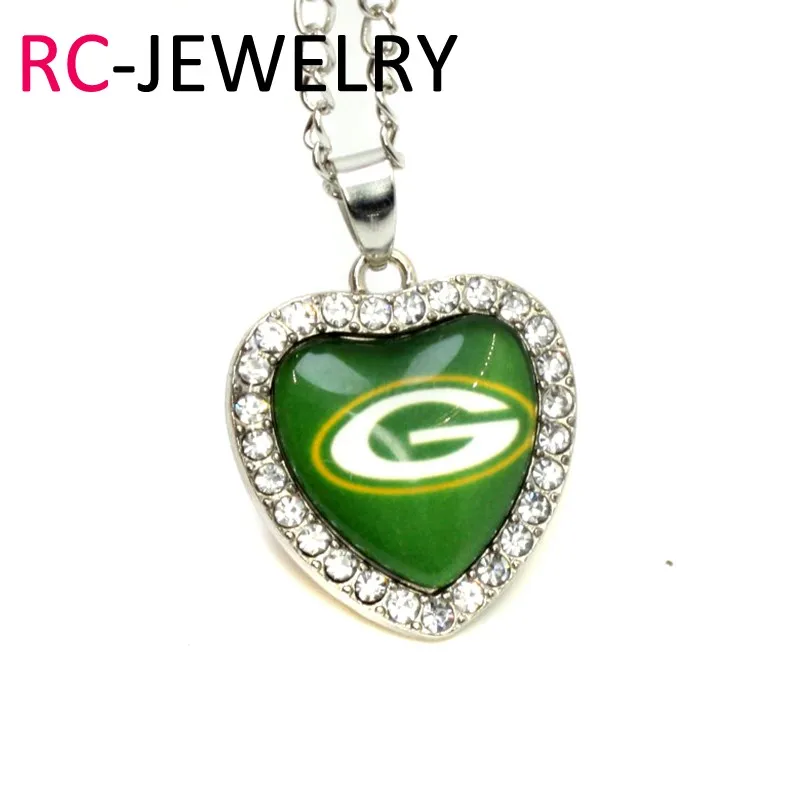 2017 New Green Bay Packers sports charms heart glass pendant with 45cm