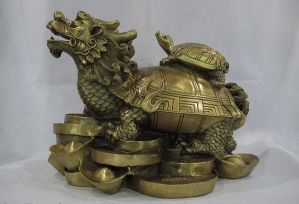 

song voge gem S1148 Chinese Pure Brass copper Money Dragon Turtle tortoise Fengshui wealth Statue